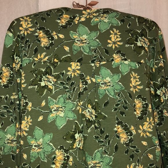 Style & Co XL Cotton Green Gold Pullover Henley with Roll Up Sleeves - Picture 4 of 12